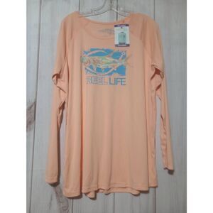 Reel Life Shirt Men's XXL Peach Long Sleeve Crew Neck Sun ray defender breathabl